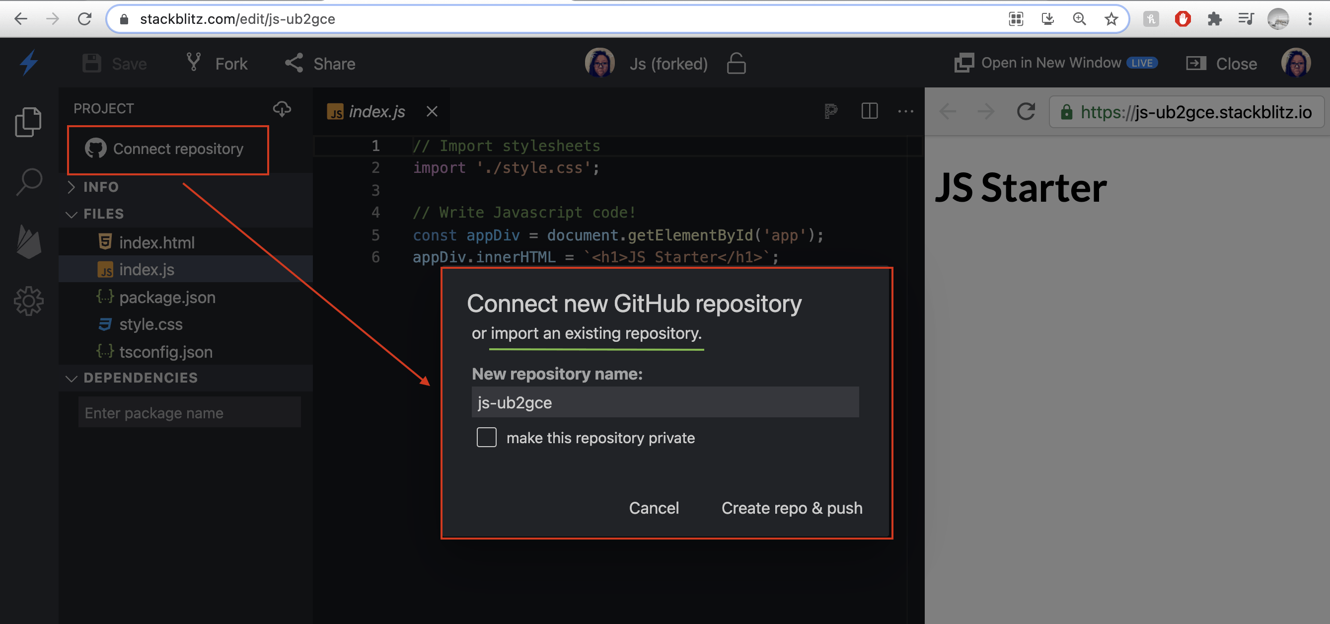 Connect and import GitHub repository