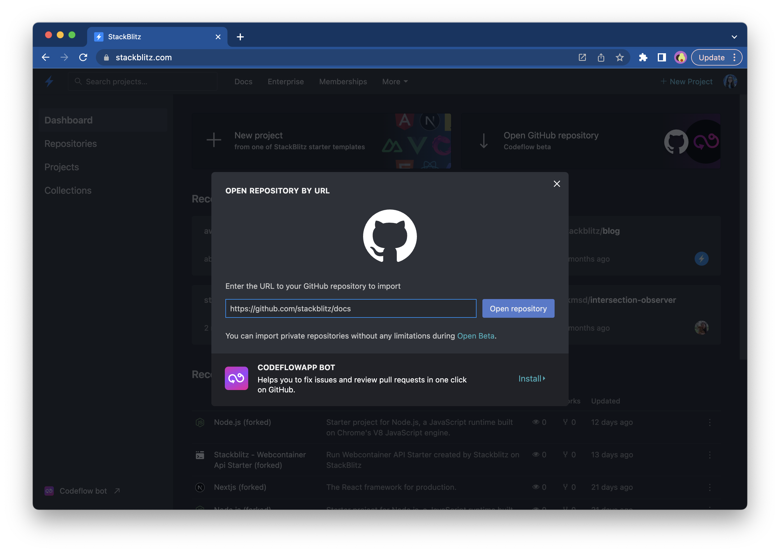 GitHub URL prompt